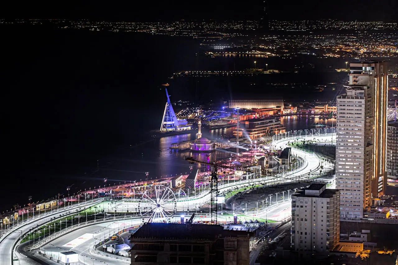 Jeddah waterfront and city lights at night