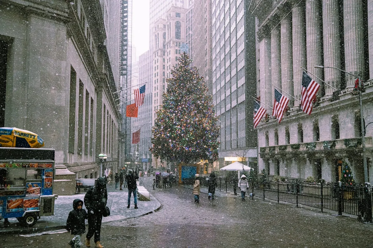 Manhattan street with taxis and tall buildings