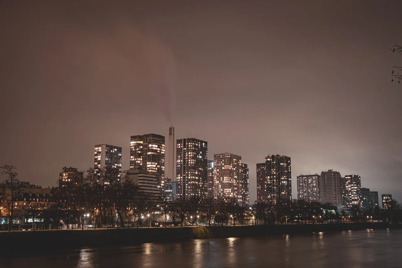 Paris riverside skyline at night